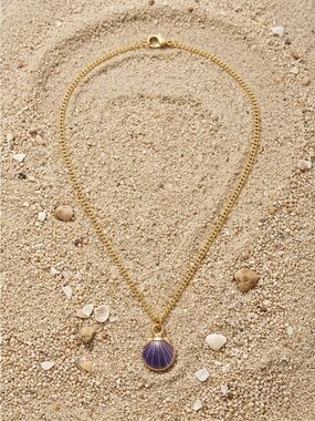 Gold Chain Necklace with Purple Shell Pendant